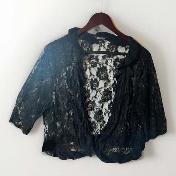 Y2k 2X Black Lace Floral Open Front Jacket Witchy Goth Punk       H - Picture 1 of 8